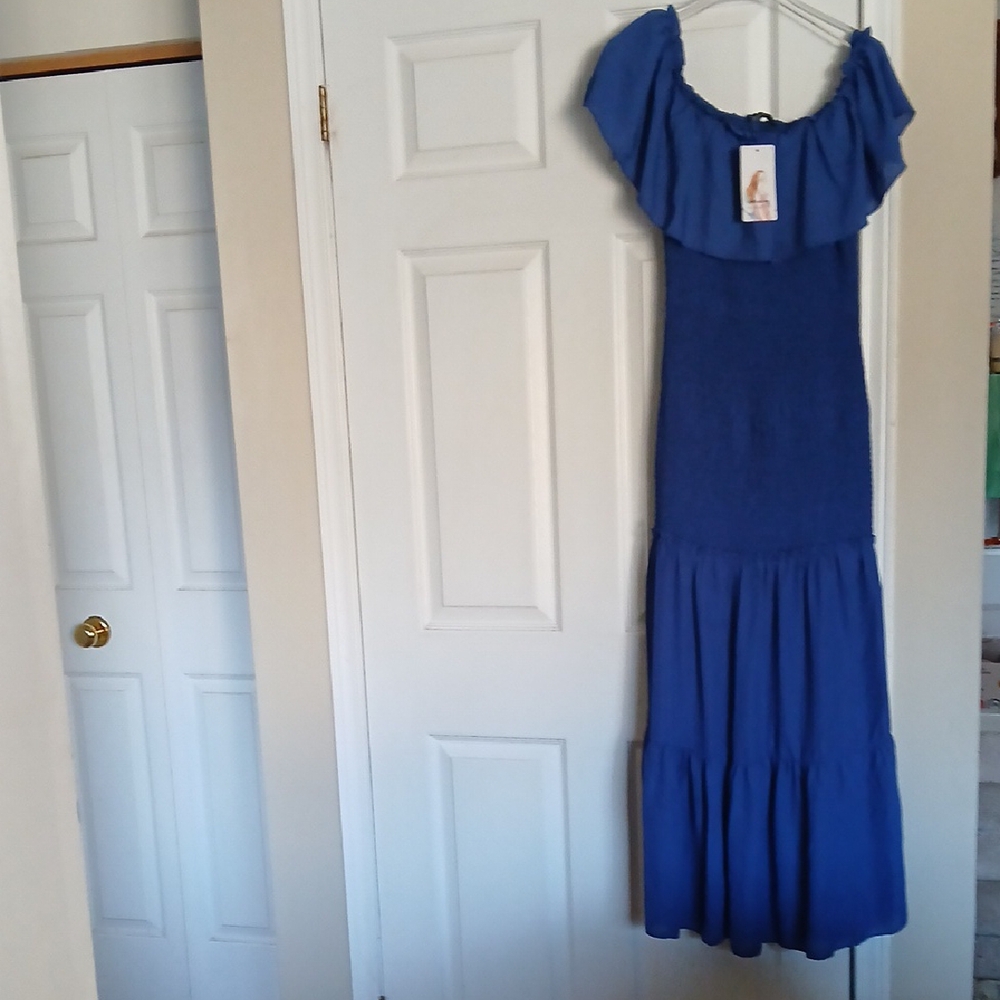 ❤️3@25 Chic Blue Ruffled Maxi Dress - Picture 5 of 12